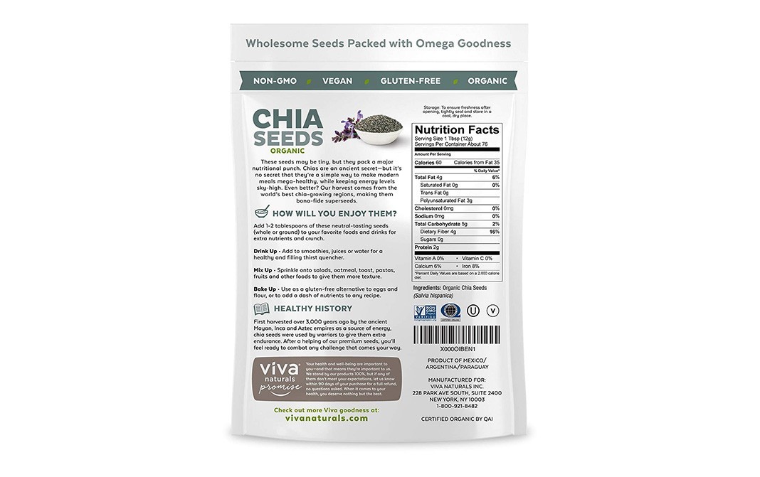 Viva Naturals Organic Chia Seeds    Pack  907 grams